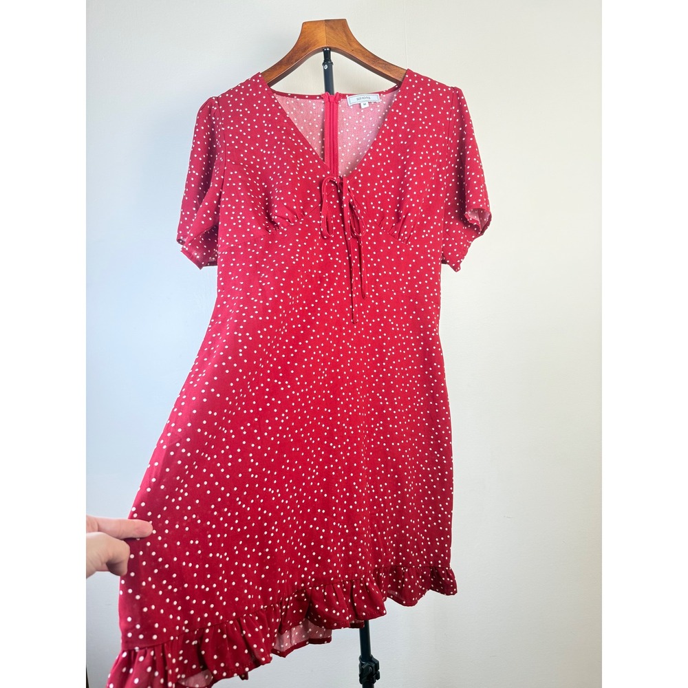 Rihoas Womens The Red V Neck Polka Dot Flounce Mini Dress Medium Flowy Summer - Picture 10 of 16